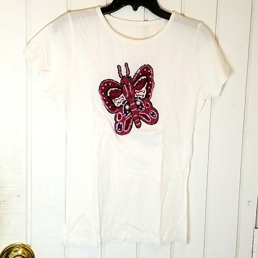 Sequin pearl butterfly t